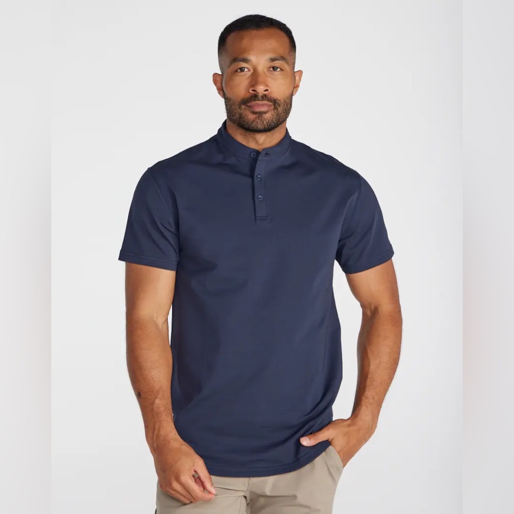 BYLT BASICS Stand Collar Short Sleeve Polo - Navy - Sz XL